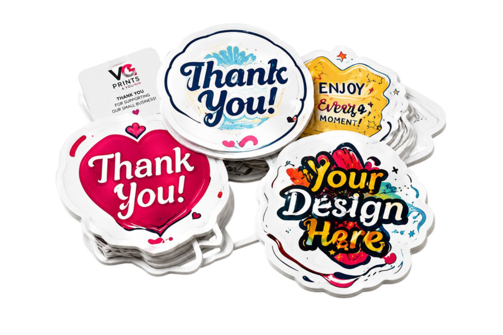 High-quality custom die-cut stickers and personalized logo labels for businesses, product packaging, branding, promotional giveaways, events, laptops, water bottles, and marketing campaigns. Professionally printed by VG Prints 4 You in Coral Springs, Florida, with nationwide shipping.