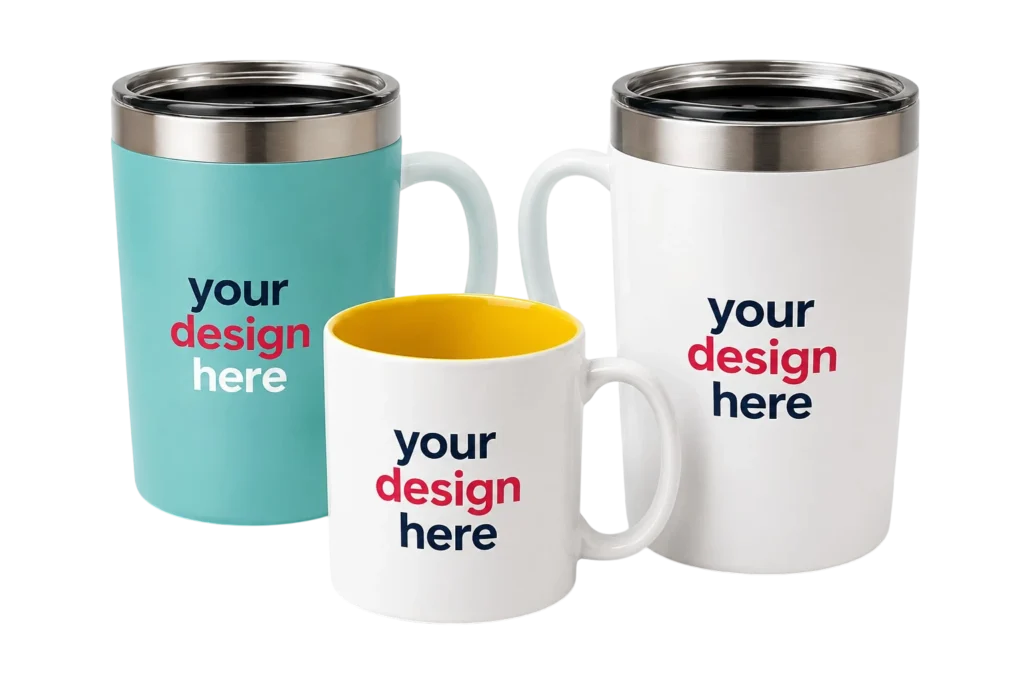 Custom printed ceramic mugs and insulated tumblers personalized with your business logo, company branding, or custom design. Ideal for corporate gifts, promotional products, employee appreciation, events, and branded merchandise. Professionally customized by VG Prints 4 You in Coral Springs, Florida, with nationwide shipping.